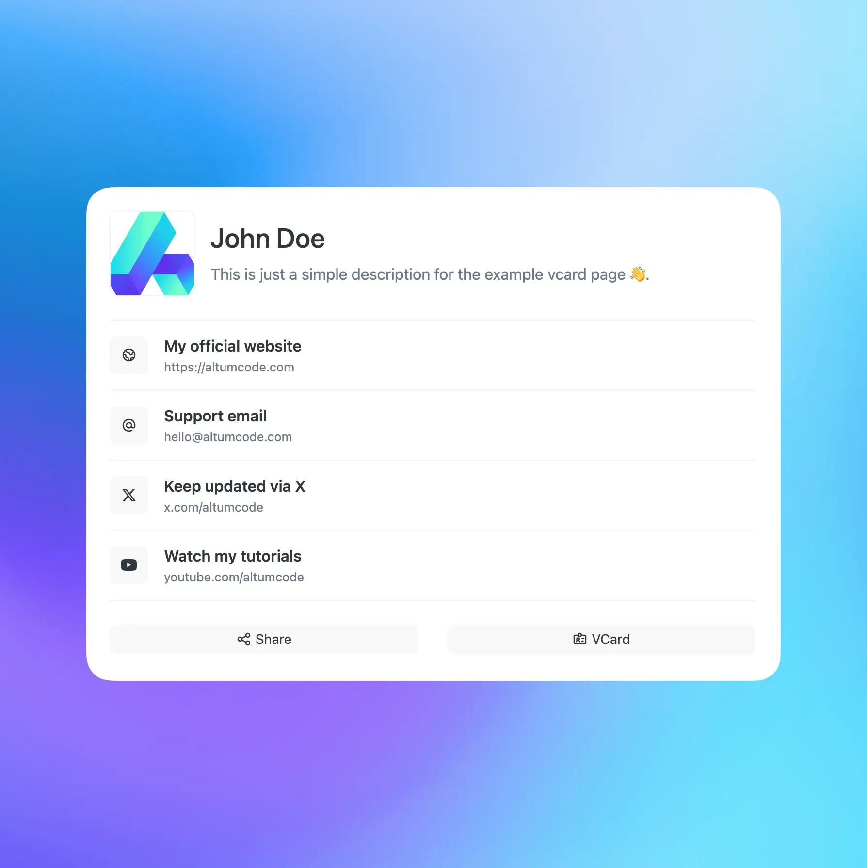 Screenshot of the San Francisco vcard theme